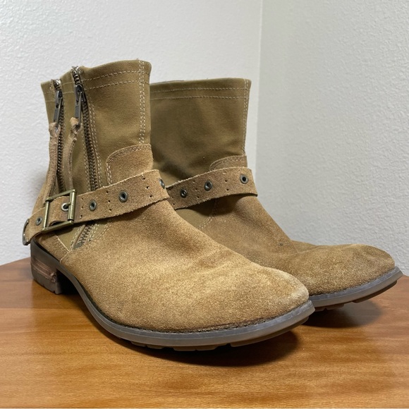 Women’s CAT Caterpillar Moto Zipper Work Boots Size 10/41 Camel Suede - Picture 6 of 16